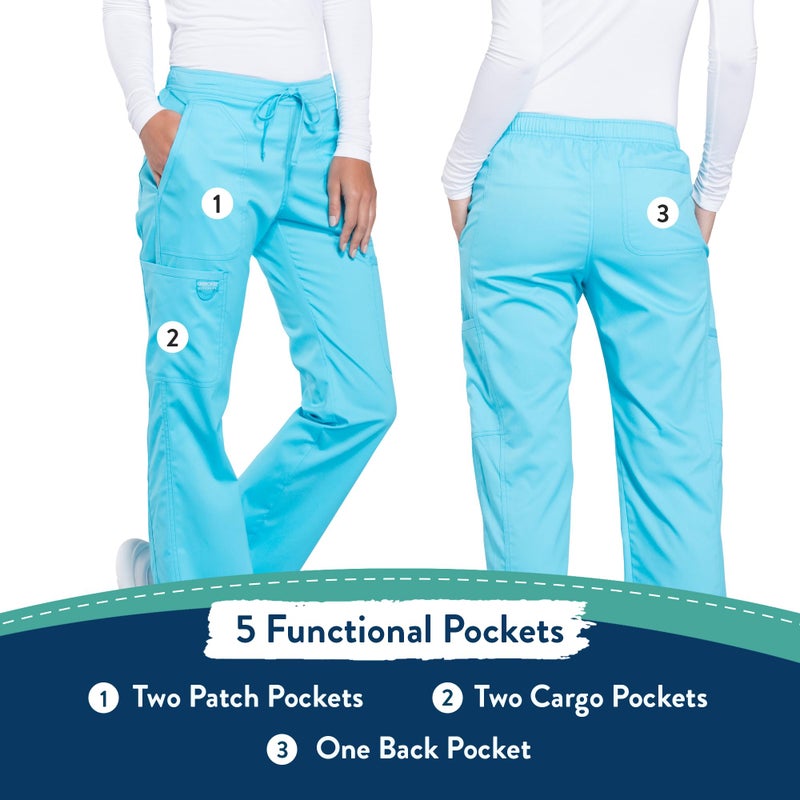 Cherokee Scrubs for Women Mid Rise Moderate Flare Drawstring Pant with 5 Pockets, Ultra Soft & Breathable Fabric - WW120, M, Turquoise - Image 5